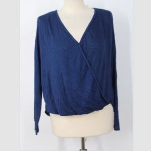NWT Velvet Graham Spencer Anthropologie S Blue Long Sleeve Wrap Top